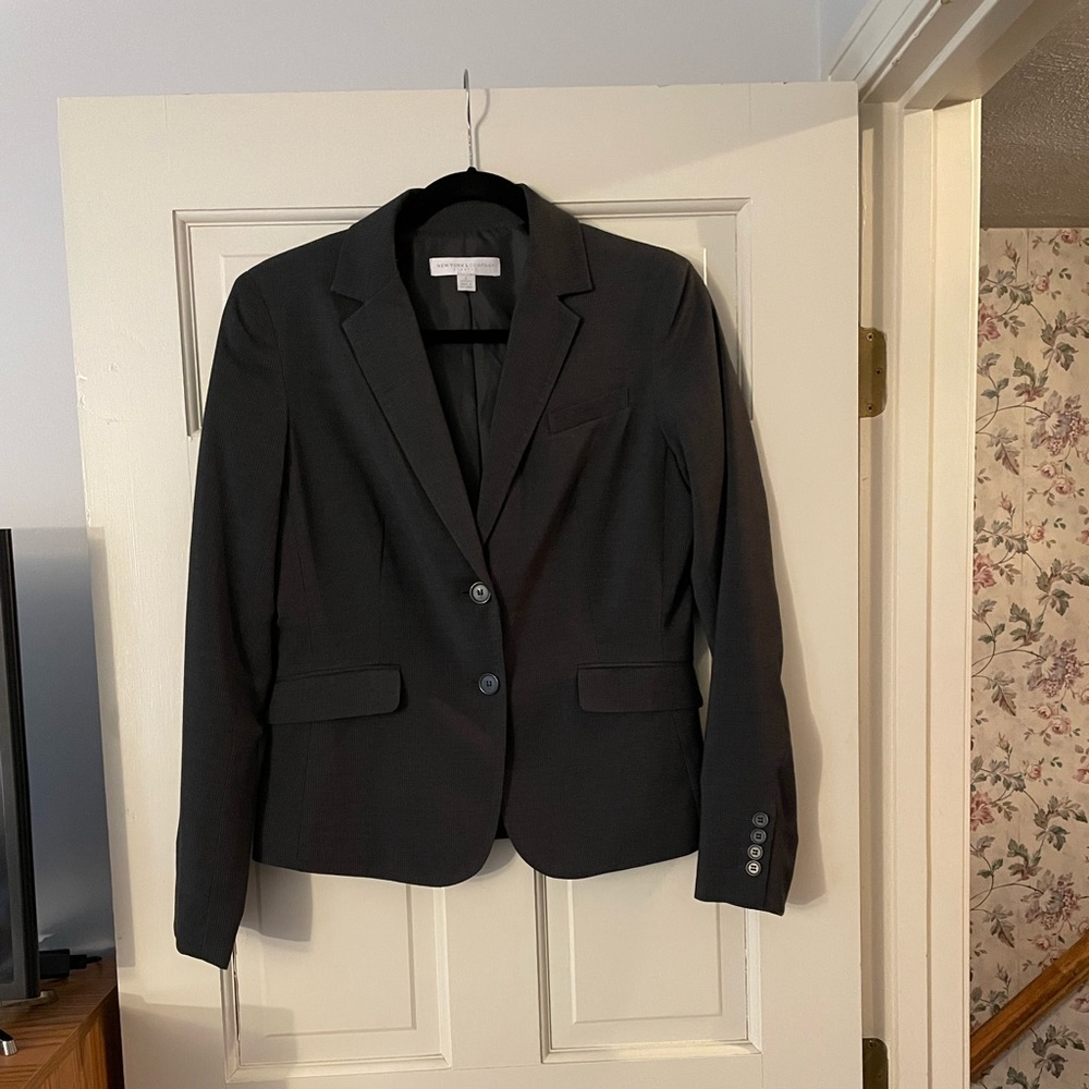 Gray Pinstripe Blazer & Dress Pantsuit